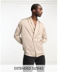 ASOS - Relaxed Satin Double Breasted Shirt With Shawl Neck In - Lyst