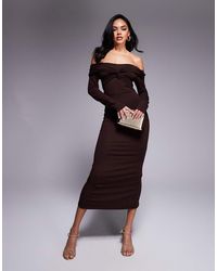 ASOS - Off Shoulder Twist Midi Dress With Long Sleeves - Lyst