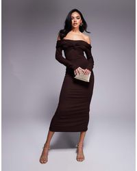 ASOS - Off Shoulder Twist Midi Dress With Long Sleeves - Lyst