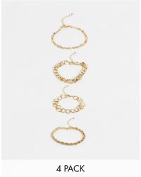 ASOS Pack Of 4 Chain Bracelets With Crystal - Metallic