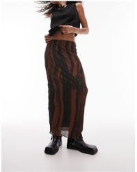 TOPSHOP - Textured Plisse Curved Line Print Midi Skirt - Lyst