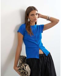 TOPSHOP - Button Through Short Sleeve Top - Lyst