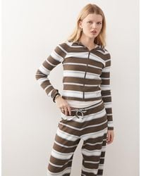 Collusion - Gestreepte Gekrompen Hoodie Met Rits, Deel Van Co-Ord Set - Lyst