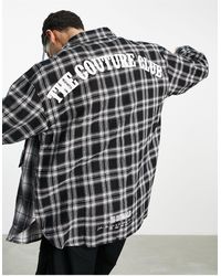The Couture Club Check Overshirt With Splicing And Back Print - Black