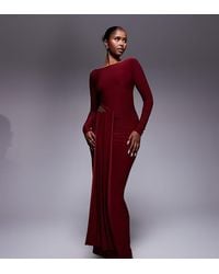 Kaiia - Exclusive Double Layered Slinky Waist Drape Cut Out Detail Maxi Dress - Lyst