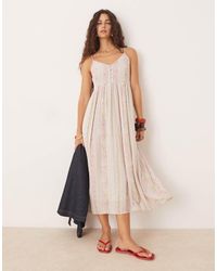 Y.A.S - Vestido Midi Color Crema De Tirantes Con Botones Delanteros Y Estampado De Flores Y Ra Para Festivales De -Blanco - Lyst