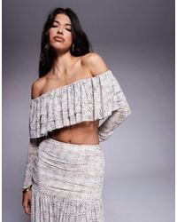 AFRM - Long Sleeve Lace Ruffle Crop Top With Built - Lyst