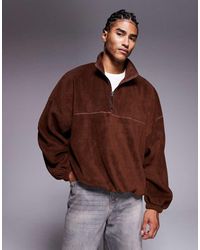 ASOS - Extreem Oversized Fleece Sweatshirt Met Kwartrits En Opstaande Boord - Lyst