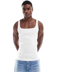 ASOS - Basic Geribbeld, Muscle Fit Hemdje Met Vierkante Hals - Lyst
