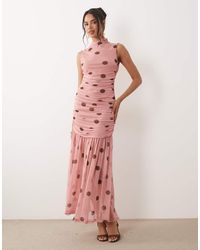 ASOS - Printed Polka Dot Ruched Drop Waist Circle Dress With Grown - Lyst