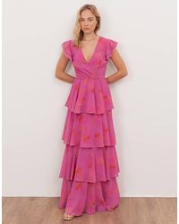 ANAYA - Floral Faux Wrap Flutter Sleeve Tiered Maxi Dress - Lyst