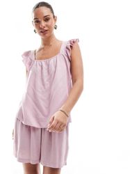 Pieces - Linen Touch Flutter Sleeve Cami Top Co-ord - Lyst