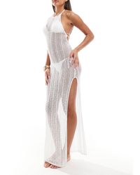 ASOS - Halter Crochet Knit Maxi Beach Dress - Lyst