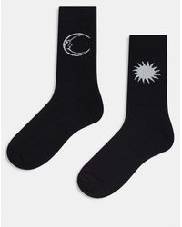 ASOS - 2 Pack Socks With Sun And Moon Embroidery - Lyst