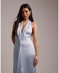 TFNC London - Bridesmaid Satin Halter Neck Pleat Detail Maxi Dress - Lyst