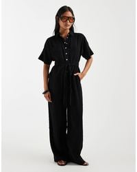 Only Petite - Tie Waist Short Sleeve Jumpsuit - Lyst