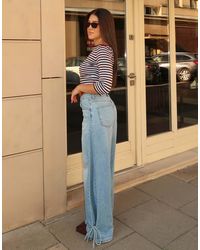 Bershka - High-waist Barrel Jeans With Ties - Lyst