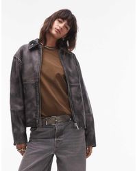 TOPSHOP - Premium Real Leather Centre Front Zip Jacket With Embellishments - Lyst