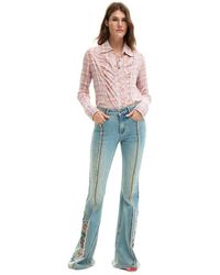 Desigual - Jeans Trousers With Flower Topstitching - Lyst