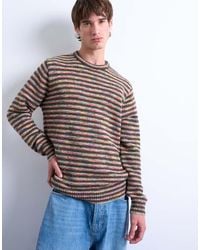 TOPMAN - Regular-Fit Gebreide Gestreepte Trui Met Gedraaid Effect - Lyst