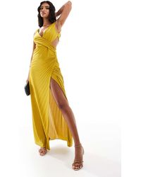 ASOS - Geplooide Maxi Jurk Met Gedraaide Schouder En V-Hals - Lyst