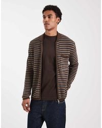 Only & Sons - Jersey Azul Marino Y Marrón Con Cremallera Y Bolsillo De Punto De Croché De - Lyst