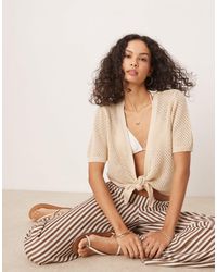 Jdy - Tie Front Crochet Cardigan - Lyst