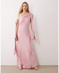 TFNC London - Bridesmaids Fallen Shoulder Satin Maxi Dress - Lyst