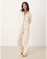 ASOS - Asos Design Petite Super Soft Long Sleeve Shirt & Pants Pajama Set With Contrast Piping - Lyst