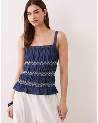Miss Selfridge - Shirred Embroidered Cami Top - Lyst