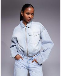 Abrand Jeans - Abrand Cropped Denim Bomber Jacket With Chest Pocket - Lyst