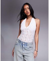 ASOS - Lace Plunge Halter Neck Bodysuit - Lyst