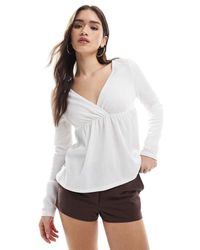 Miss Selfridge - Geribbelde Top Met Lange Mouwen - Lyst