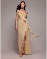 Goddiva - One Shoulder Cowl With Bow Detail Maxi Dress - Lyst