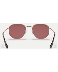 Ray-Ban - Gafas De Sol Doradas Rosadas Con Montura Irregular Hexagonal Y Lentes Planas Violetas Polarizadas De -Dorado - Lyst