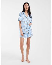 Loungeable - Ensemble top à col à revers et short en jersey ultra doux avec imprimé chat - Lyst