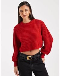 Threadbare - Cropped Knitted Rib Crew Neck Jumper - Lyst