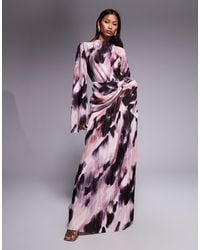 ASOS - Plisse Drape Long Sleeve Maxi Dress - Lyst