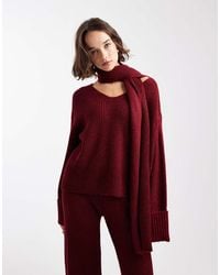 4th & Reckless - Ribbed Knitted Deep Cuff V Neck Scarf Detail Jumper Co-ord - Lyst