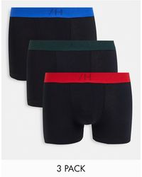 SELECTED 3 Pack Trunks With Logo Colour Waistbands - Black
