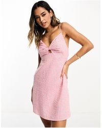 ASOS - – seersucker-minikleid mit schmalen trägern, brustpartie im schleifen-design und rosa vichy-karo, kombiteil - Lyst