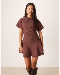 ASOS - Short Sleeve Mini Dress With Ruching Tie Waist Detail - Lyst