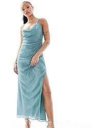 ASOS - Asos Design Petite Asymmetric Neck Maxi Dress With Draped Skirt And Cutaway Split - Lyst