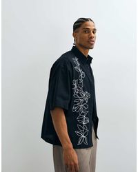 ASOS - Boxy Oversized Linen Look Shirt With Floral Embroidery Detail - Lyst