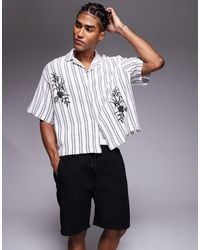 ASOS - Camicia Squadrata Oversize All'Uncinetto Nera E Bianca Con Ricami - Lyst
