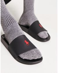 Polo Ralph Lauren - Claquettes avec logo poney rouge - noir - Lyst