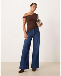 ASOS - Asos Design Petite High Waist Wide Leg Jeans With Front Pockets - Lyst