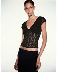 Pull&Bear - Studded Lace T-Shirt - Lyst
