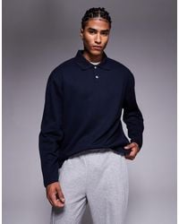 ASOS - Relaxed Button Up Polo Sweatshirt With Ribbed Collar - Lyst