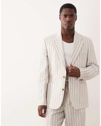 ASOS - Chaqueta De Traje A Rayas De Corte Slim De Mezcla De Lino De -Blanco - Lyst